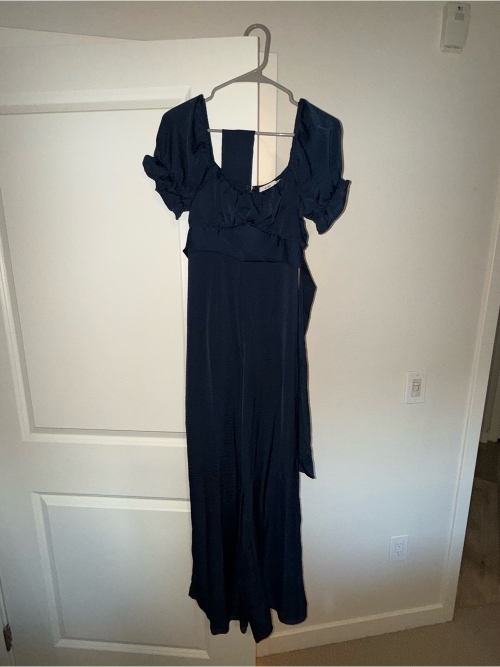 Elegant Navy Blue Jumsuit with Puff Sleeves